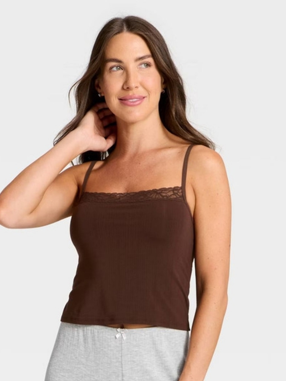 NWT Auden Modal Blend Brown Lace-Trim Cami Tank Top Size M